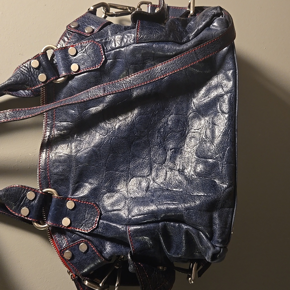 Toscani Italian Leather Satchel Navy Blue - Picture 11 of 11